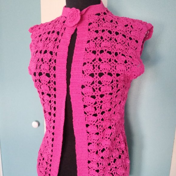 Handmade Crochet Hot Pink Vest w/ Crochet Flower - Picture 3 of 9